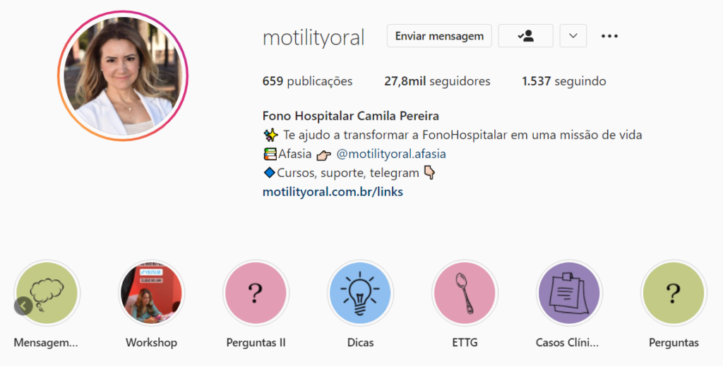 Instagram da Motility Oral – ETTG (audência de vedamento labial decorrente de fraqueza muscular) e fono hospitalar. 