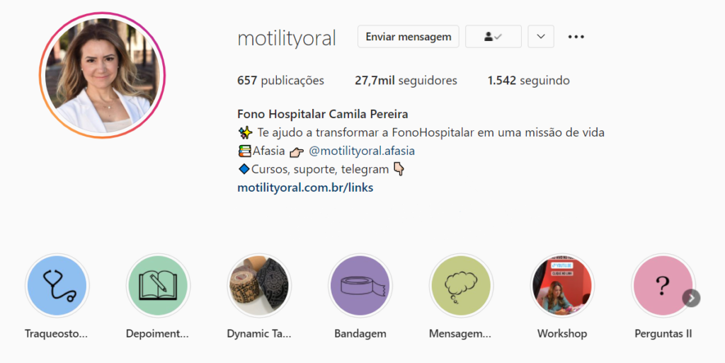 Instagram da Motility Oral – ice chips, protocolo de água livre e fono hospitalar. 